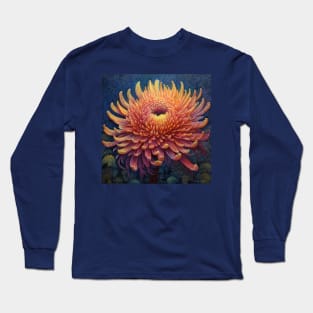 Folk Art Peach Chrysanthemum Long Sleeve T-Shirt